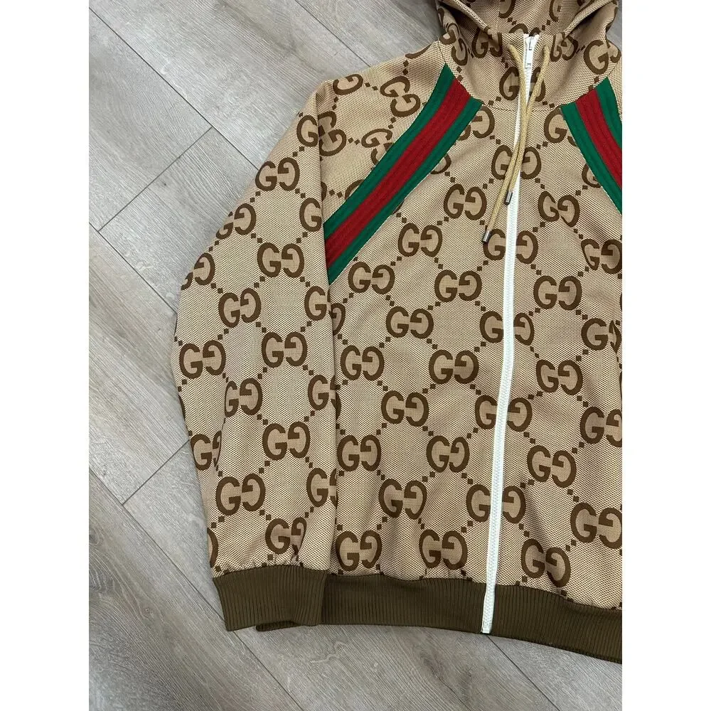 GUCCI Jumbo GG Zipped Hoodie Sweater Brown size XL SF